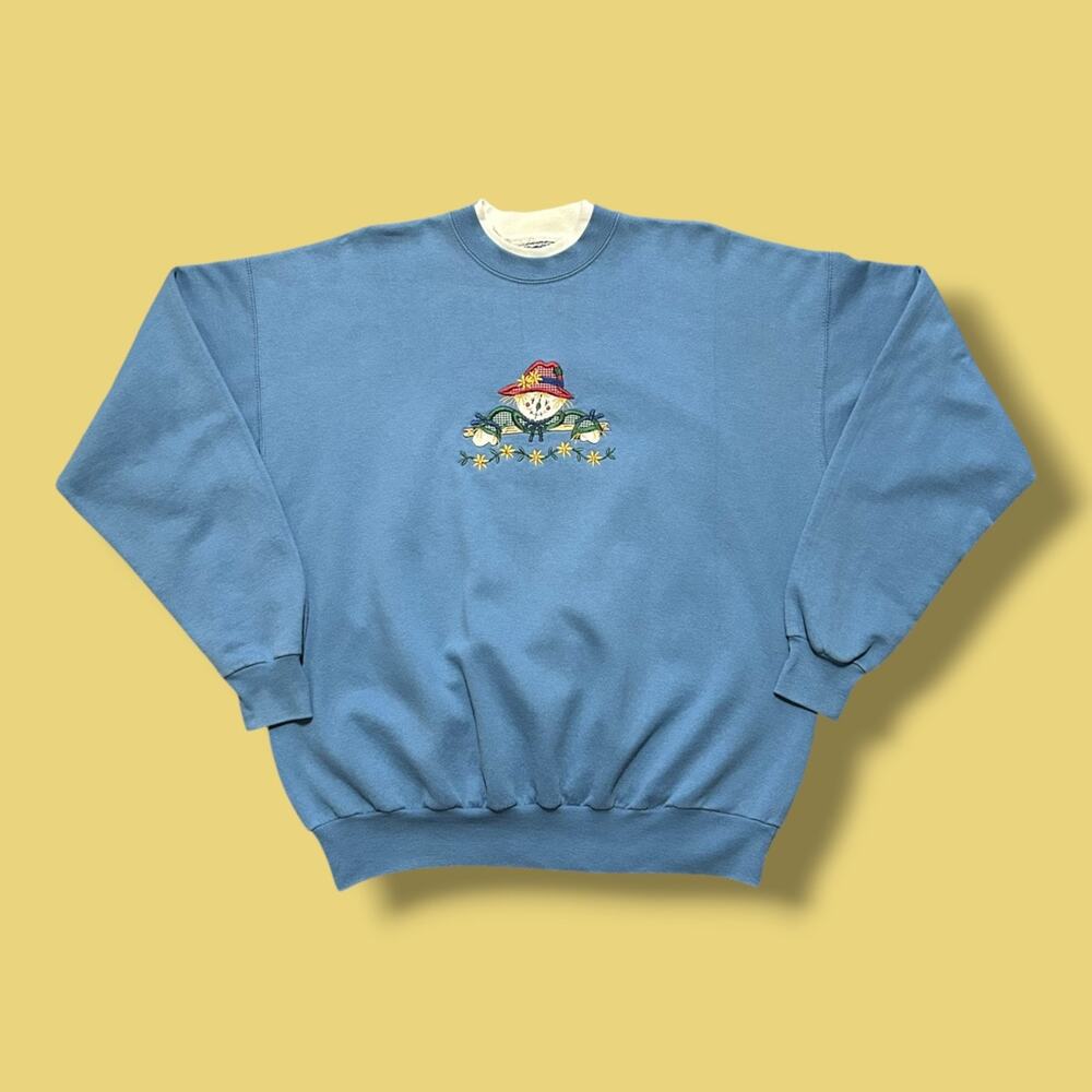 Vintage Scarecrow Sweatshirt Crewneck Pullover 80s 90s Fall Autumn Blue XL